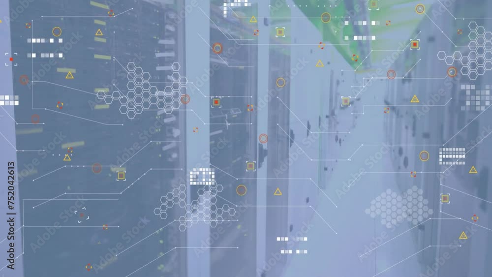 Poster animation of digital data processing over computer servers
