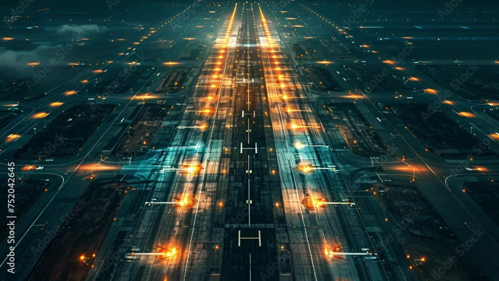 Poster the repetitive yet geometrically precise arrangement of the runway lights adds a mesmerizing visual 