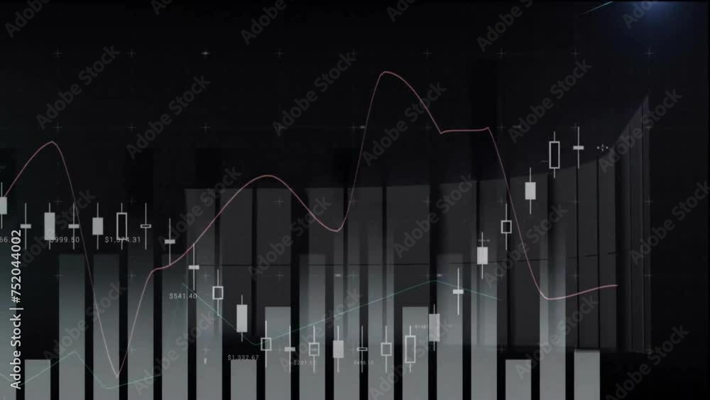 Poster animation of digital data processing and statistics over black background