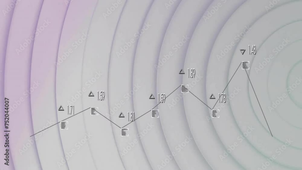 Poster animation of digital data processing over white circles pulsating