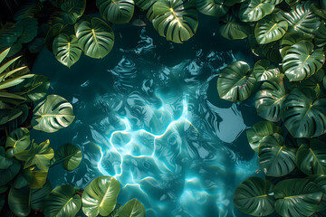 Green Leaves Surrounding Pool of Water