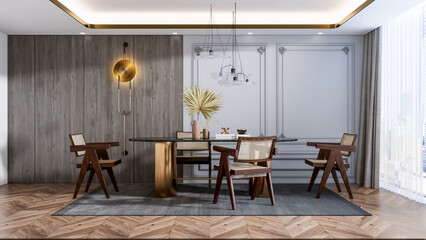 3d rendering modern luxury dining room interior decoration