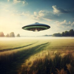 UFO flying over the field