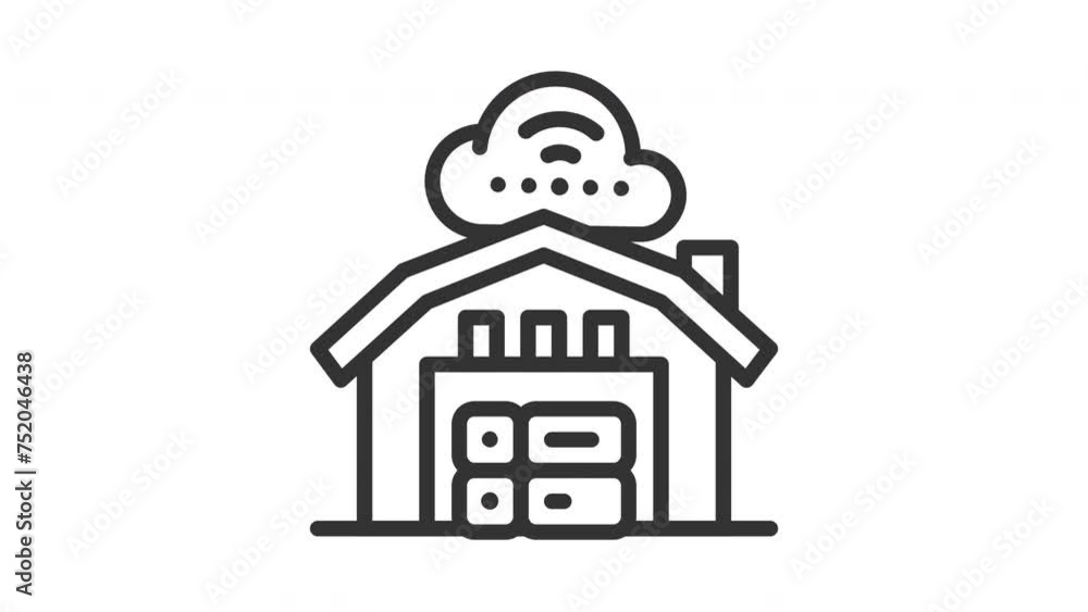 Aufkleber animated data warehouse with cloud, warehouse and server in the background. ideal for engineering, i