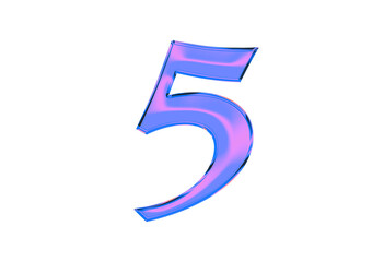 Number 5 isolated on a transparent background, hologram effect in blue and lilac tones.	
