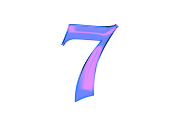 Number 7 isolated on a transparent background, hologram effect in blue and lilac tones