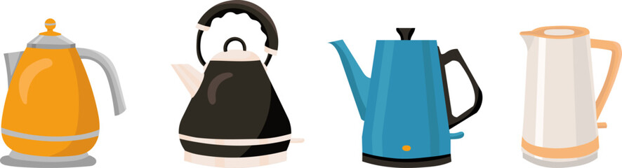 set of electric kettles on white background vector