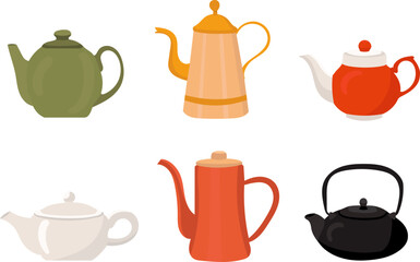set of teapots for tea on a white background vector