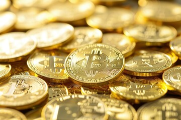Cryptocurrency golden bitcoin coin. Crypto currency Bitcoin (BTC): Bitcoin golden coins on a chart, Blockchain technology, bitcoin mining concept.
