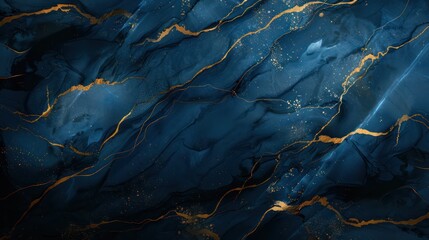 Dark blue marble abstract wallpaper adorned with lines and gold accents, reminiscent of the elegant style of kintsugi