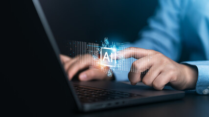 AI data and big data technology Business people calculate, analyze, and visualize complex datasets on their computers. data mining artificial intelligence machine learning business analysis