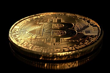 Fototapeta na wymiar Cryptocurrency golden bitcoin coin. Crypto currency Bitcoin (BTC): Bitcoin golden coins on a chart, Blockchain technology, bitcoin mining concept.