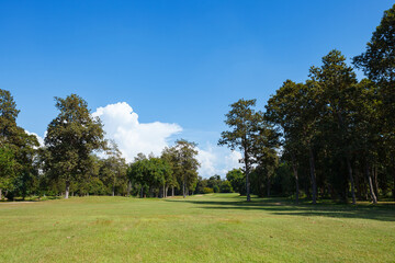 Golf course with blue sky background