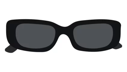 Fotobehang  Sunglasses Vector Illustration. Oblong sunglasses icon with black frames. Polarized geek glasses, hipster sun lens ocular.  © Manidipa