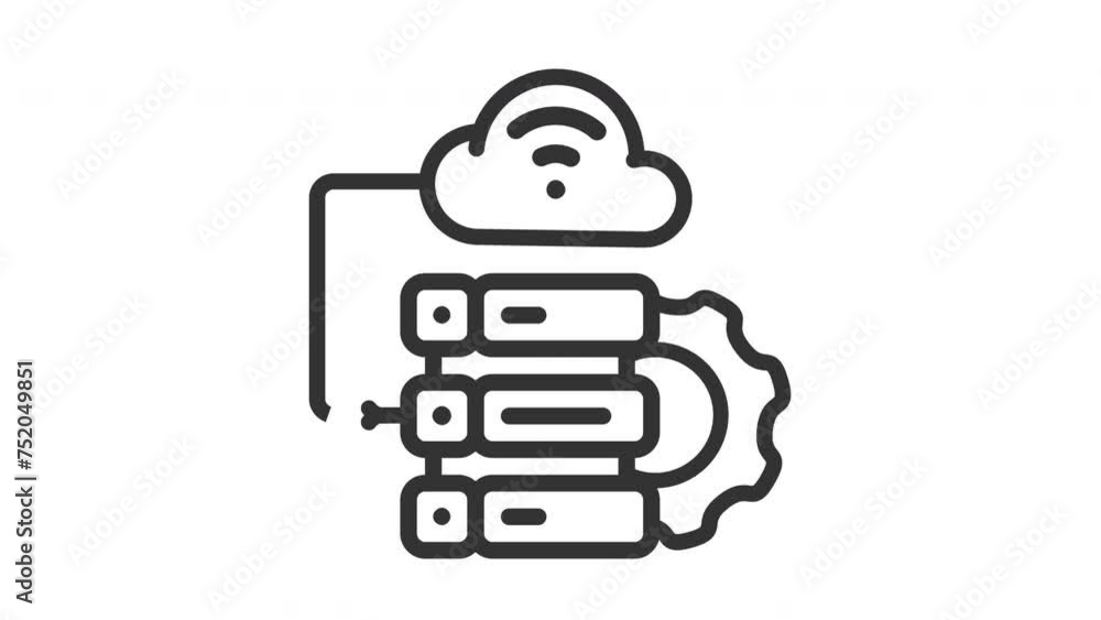 Poster animated database with cloud computing and gearwheel icon design for technology companies. suitable 
