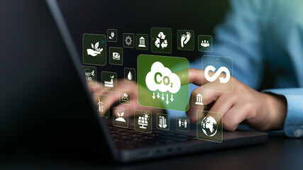 CO2. Concept showing the problem of carbon dioxide and CO2 emissions on the environment, global...