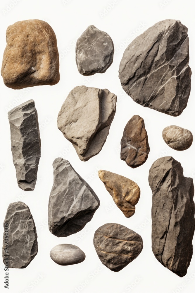 Aufkleber a collection of rocks and stones on a white surface. suitable for various design projects