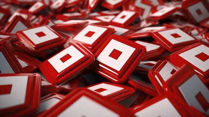 A pile of red and white dice pieces. Perfect for game night invitations