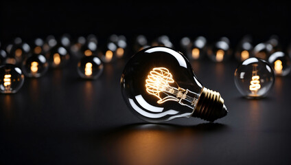 Infinite Ideas: The Brilliance of a Light Bulb in Creative Darkness. - obrazy, fototapety, plakaty