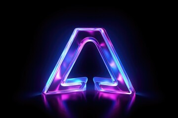 Bright neon letter A on dark backdrop. Perfect for graphic design projects