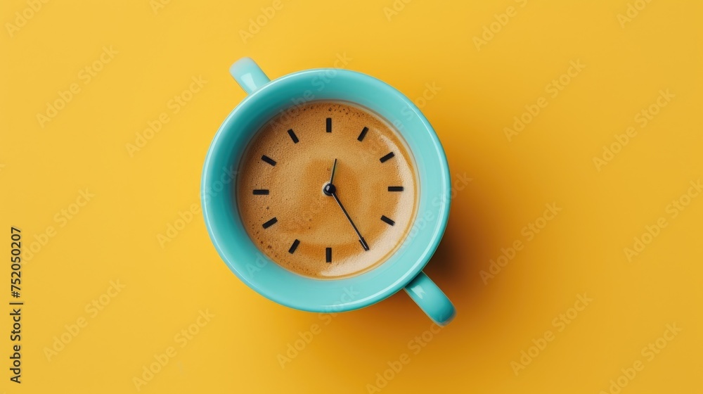 Poster A cup of coffee with a clock on it. Ideal for time management concepts