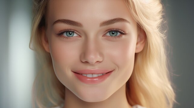 A detailed image of a woman with blonde hair. Ideal for beauty and fashion concepts
