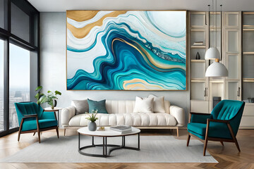 Abstract watercolor landscape with seascape and cool waves.