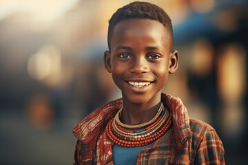 A young boy happily wearing a necklace. Suitable for lifestyle and fashion concepts