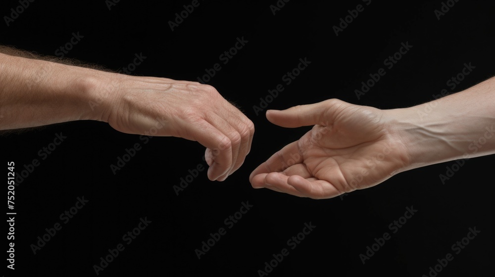Poster Two hands reaching for each other, ideal for concepts of connection and support
