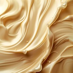 Fototapeta premium Abstract cream background with a milky wave and liquid swirl texture. Gradient splash pattern with silky ripples and creamy syrup, accented by berry pieces.