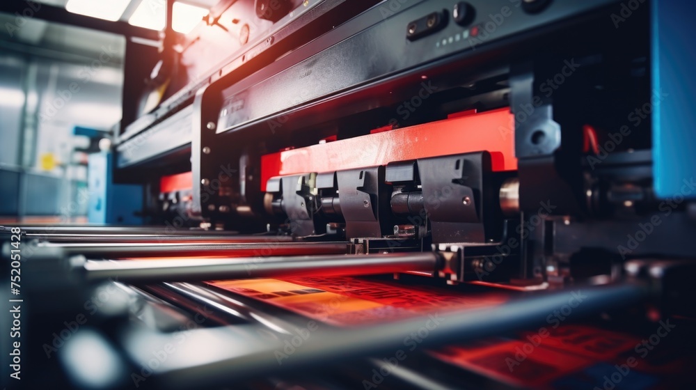 Poster close up of a printing machine, suitable for industrial and technology concepts