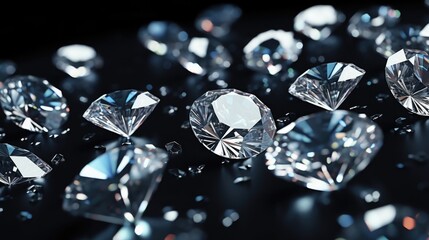 Shiny diamonds arranged on a sleek black background. Ideal for luxury and jewelry concepts