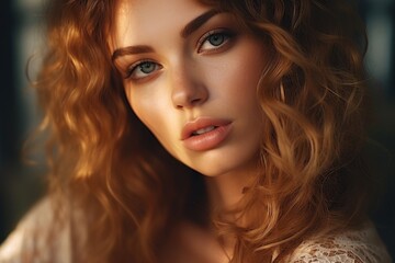 Fototapeta premium Close up of a woman with long red hair, suitable for beauty or fashion concepts