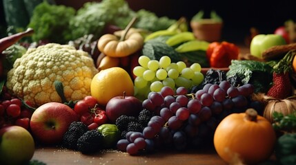 A diverse selection of fresh fruits and vegetables. Ideal for healthy eating concepts