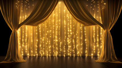 Glittering gold curtains reveal the show's grand opening stage - obrazy, fototapety, plakaty