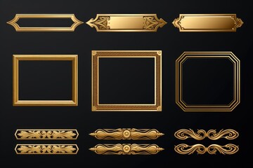 Elegant golden frames and ornaments on a sleek black background. Perfect for luxury and sophisticated design projects