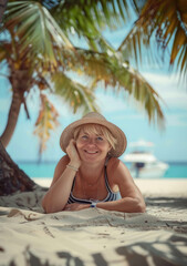 Mature woman relaxing on the beach