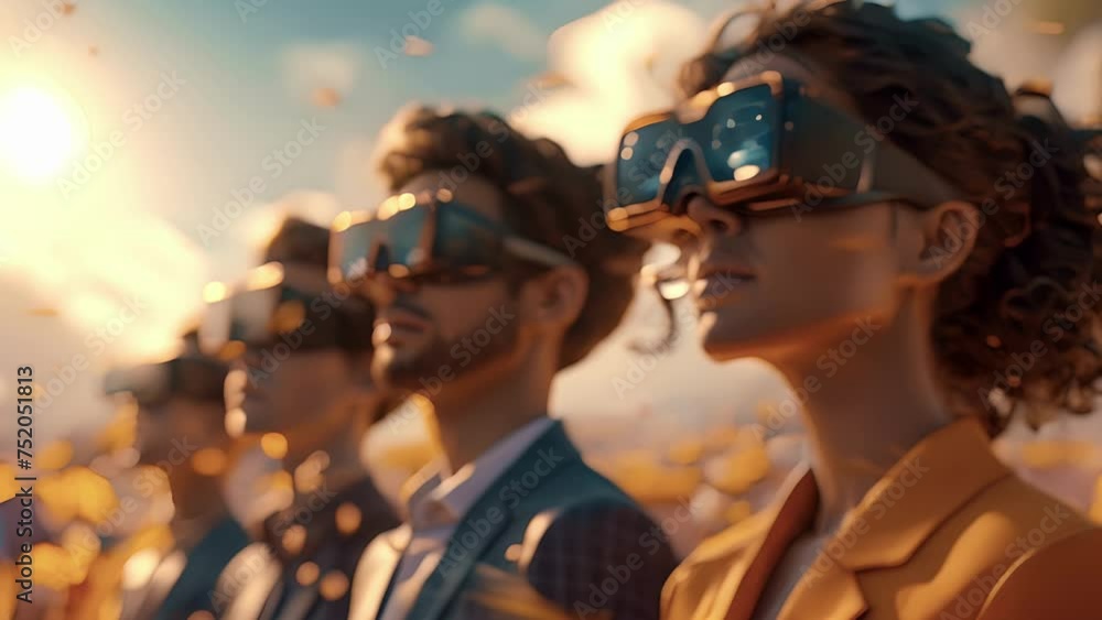 Poster in a virtual reality world a group of avatars are shown engaging in a contactless payment system wit