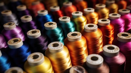 A variety of colorful thread spools, perfect for sewing projects