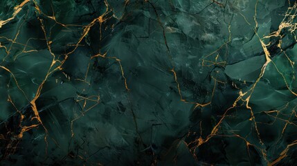Abstract Dark green marble background with lines and gold accents, reminiscent of the elegant style of kintsugi