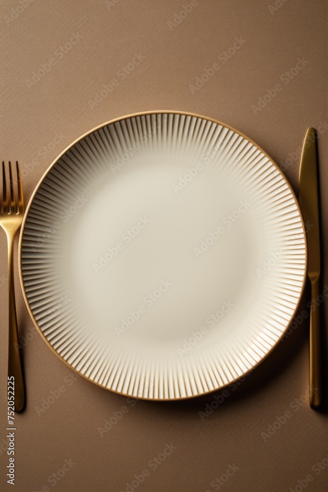 Aufkleber a plate with a fork and knife on a table. ideal for food and dining concepts