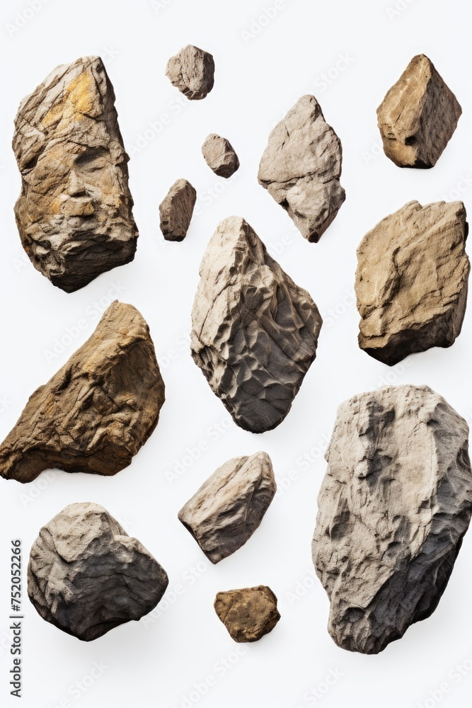 Poster a bunch of rocks on a white surface, suitable for various design projects