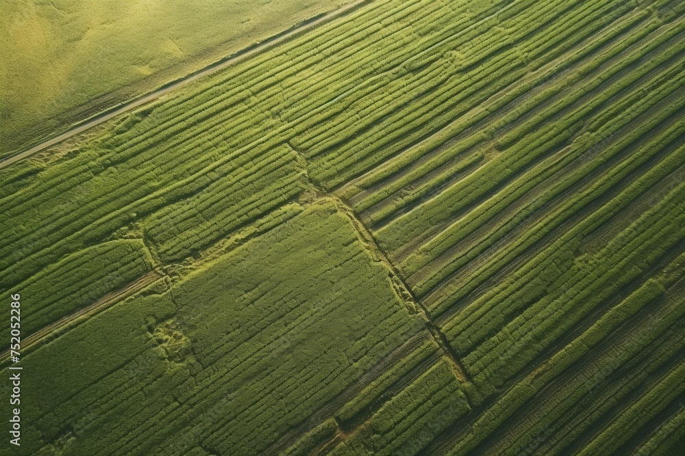 Poster an aerial view of a field of crops, suitable for agricultural concepts