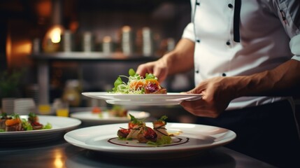 A chef holding a plate with a fresh salad. Perfect for food and restaurant concepts