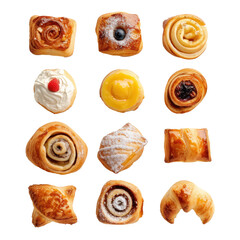 Flat illumination of Danish pastries on transparency background PNG