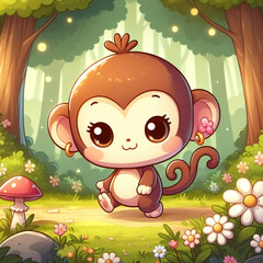 Funny monkey cartoon. Wild animals for children's illustrations. AI generated