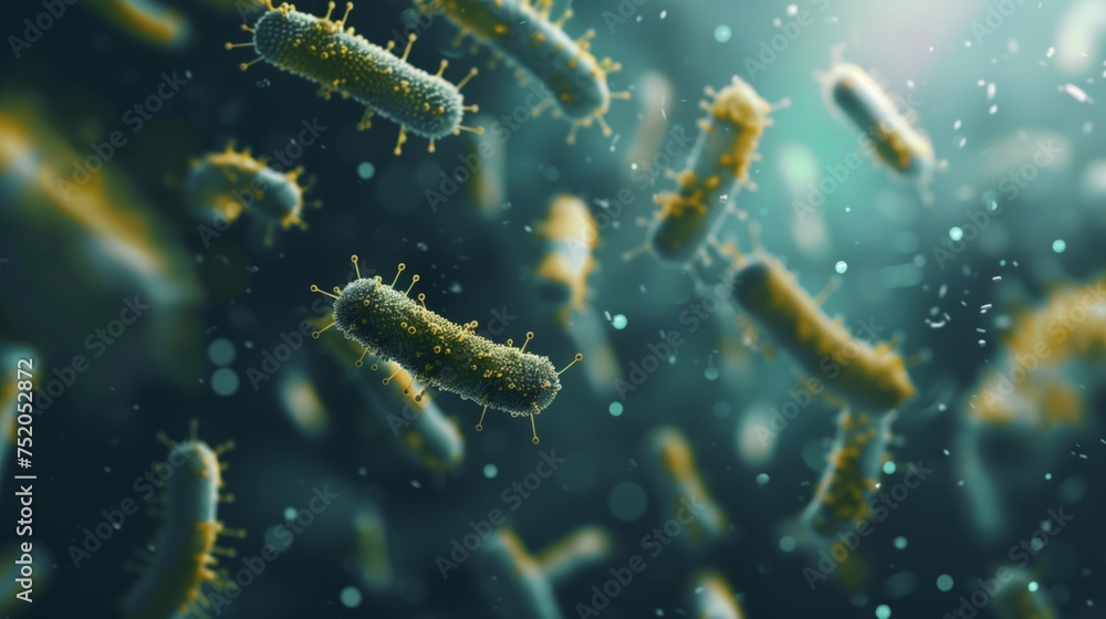 Poster bacteria and viruses viewed under a microscope. shallow depth of field.