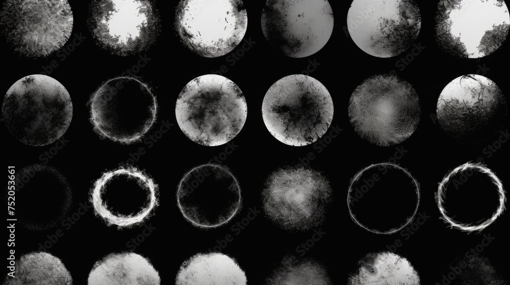 Poster A monochromatic image featuring multiple circles. Suitable for graphic design projects