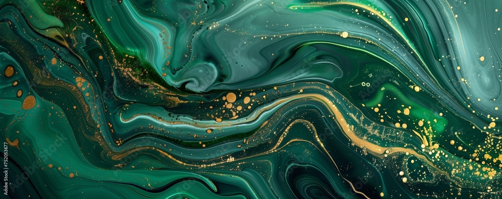 Poster abstract marble pattern with green and gold in a luxurious liquid ink texture. the gold flow streams