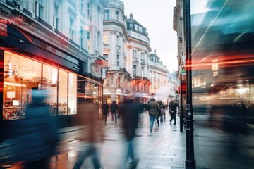 Fototapeta premium People walking down a city street, suitable for urban concepts